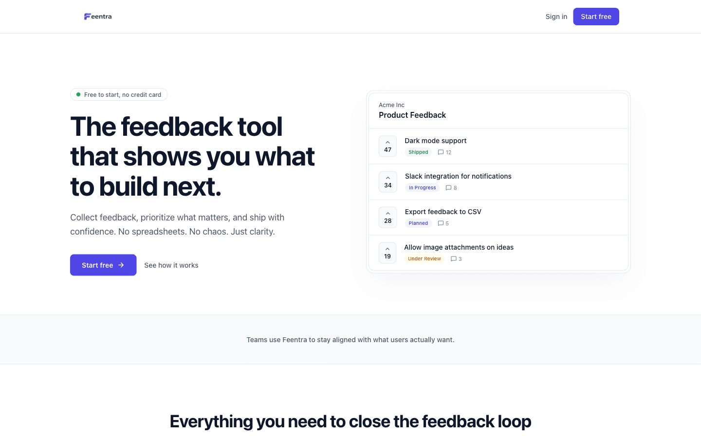 Feentra homepage screenshot