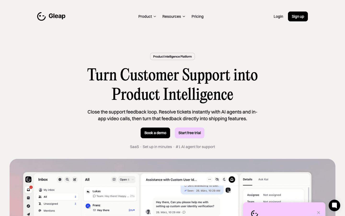 Gleap homepage screenshot